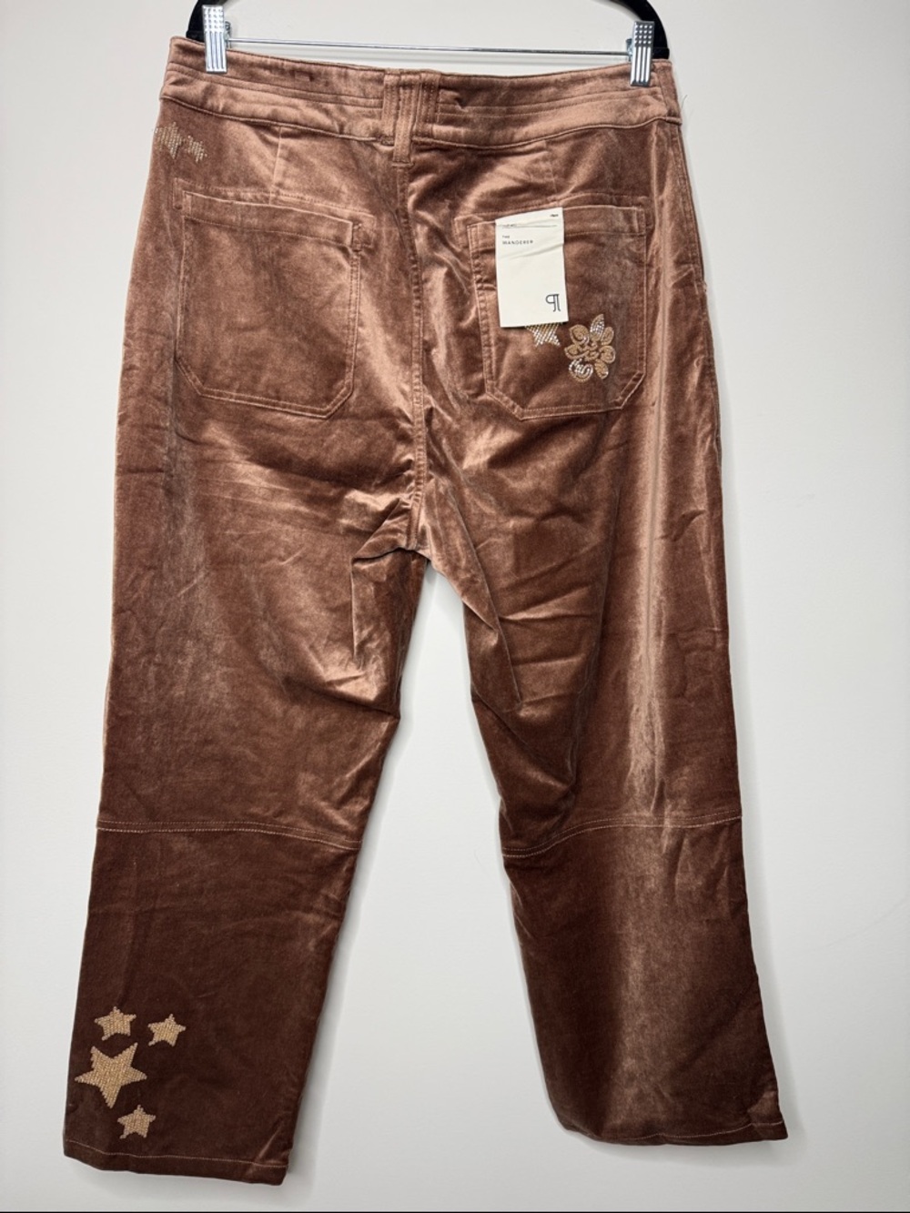 Pilcro Velvet Embroidered Beaded Star & Flower Barrel Pants Western Boho Size 32 - Picture 5 of 10